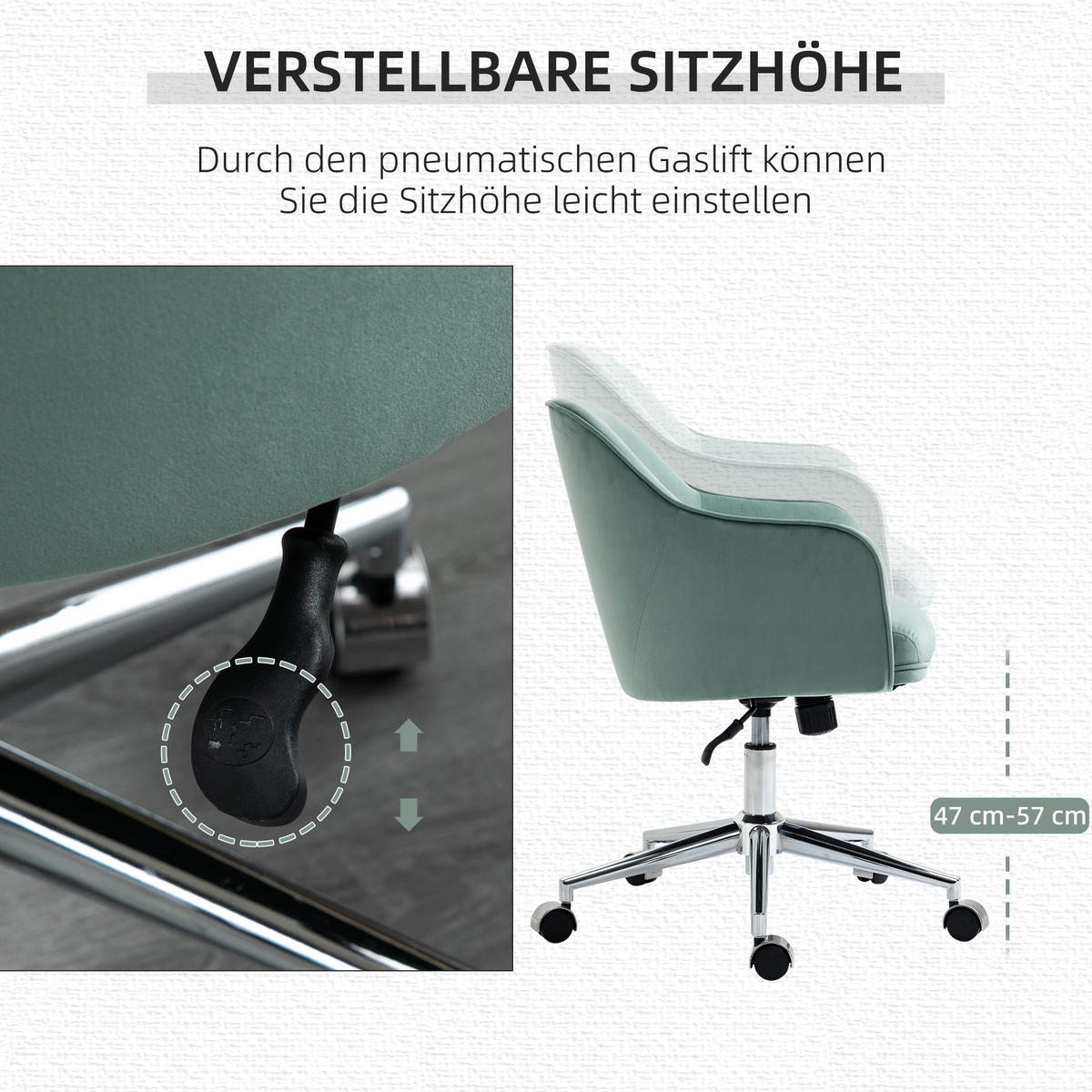 BÜROSTUHL mit Wippenfunktion höhenverstellbarer Schreibtischstuhl Grün - Grün, Textil (59/90.5/61cm) - Vinsetto