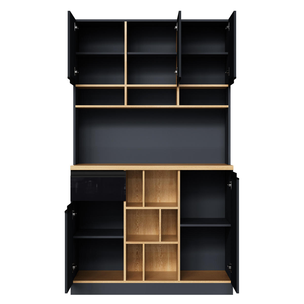 HOCHSCHRANK in Anthrazit mit Hochglanz-Schwarz, Schublade, Türen und verstellbaren Regalen, 105/45/185 cm, Anthrazit，Schwarz - Schwarz, Holzwerkstoff (105/185/45cm) - Redom