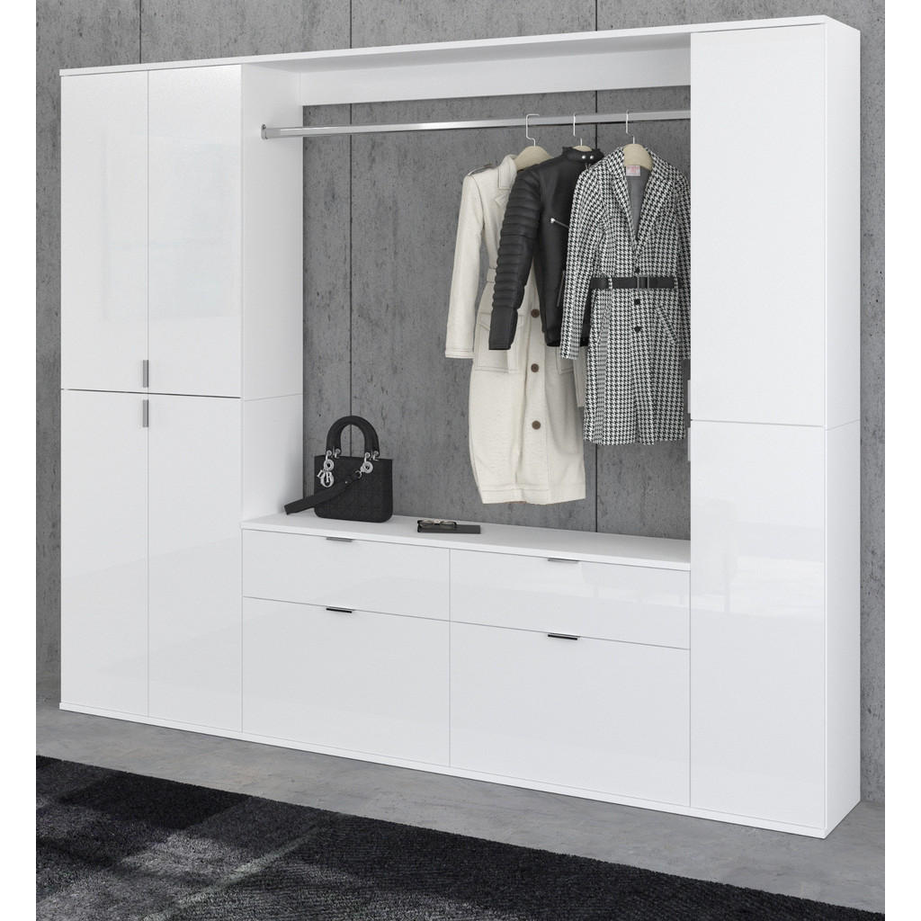 Thumbnail - Inn.Furn Garderobenschrank, Weiß Hochglanz, Metall, Uni, 15 Fächer, 2 Schubladen, Rechteckig, 212x193x34 cm, FSC Mix, Ga...