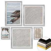 WANDBILDER 5er Set - 50x50 cm & 20x30 cm & 40x60 cm Silberner Rahmen - Sommerlicher Sandstrand mit Meerblick - Silberfarben, Kunststoff (40/60cm) - ArtPrintCave