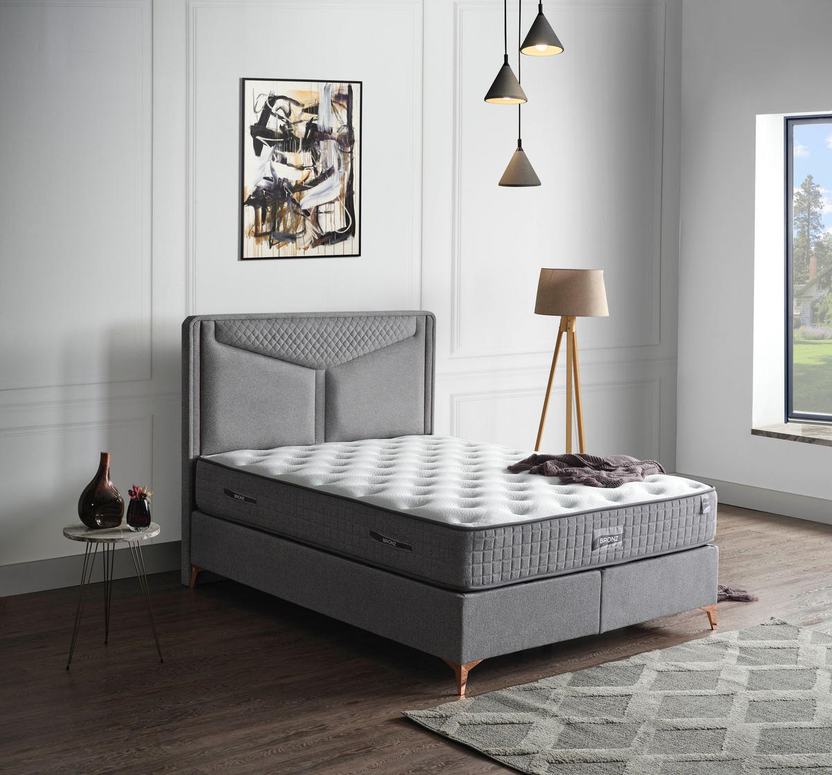 POLSTERBETT-SET Bronz 180x200 Grau - Bett inkl. Matratze - Grau, Metall (180/200cm) - Villa Möbel