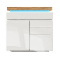 KOMMODE, Hochglanz, 3 Schubladen & 2 Türen, LED-App-Steuerung, 110x39x115 cm, Weiß - Weiß, Holzwerkstoff (39/115/110cm) - Modfu