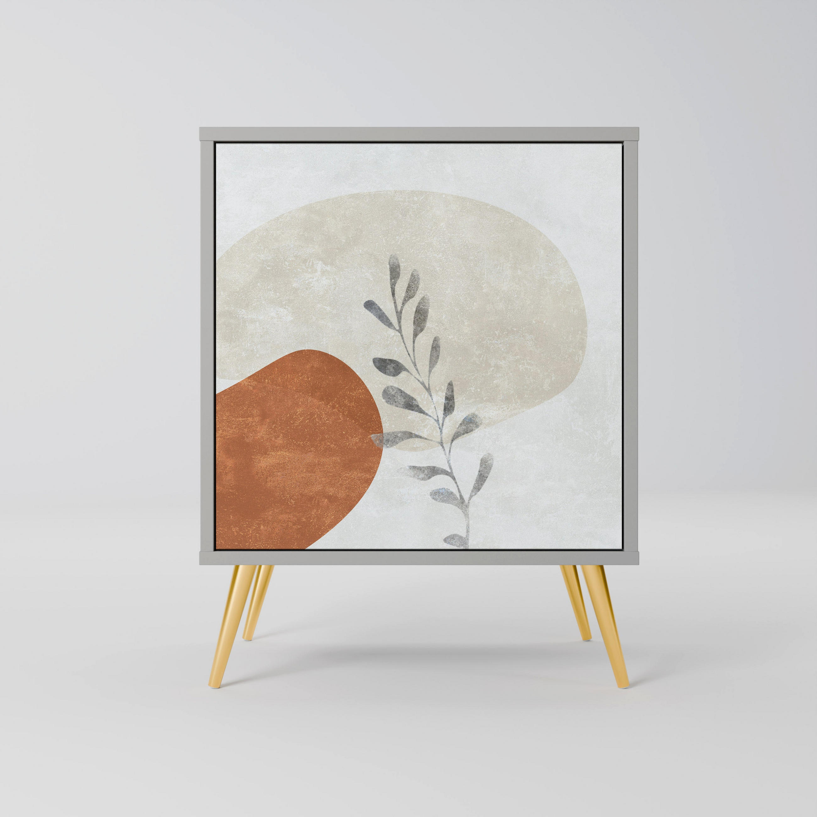 SIDEBOARD TRANQUIL TWIG, Grau, 57,5x42x75,5 cm, Goldfarbene Metallfüße - Goldfarben/Multicolor, Holzwerkstoff/Metall (57.5/75.5/42cm) - SpaceRebels