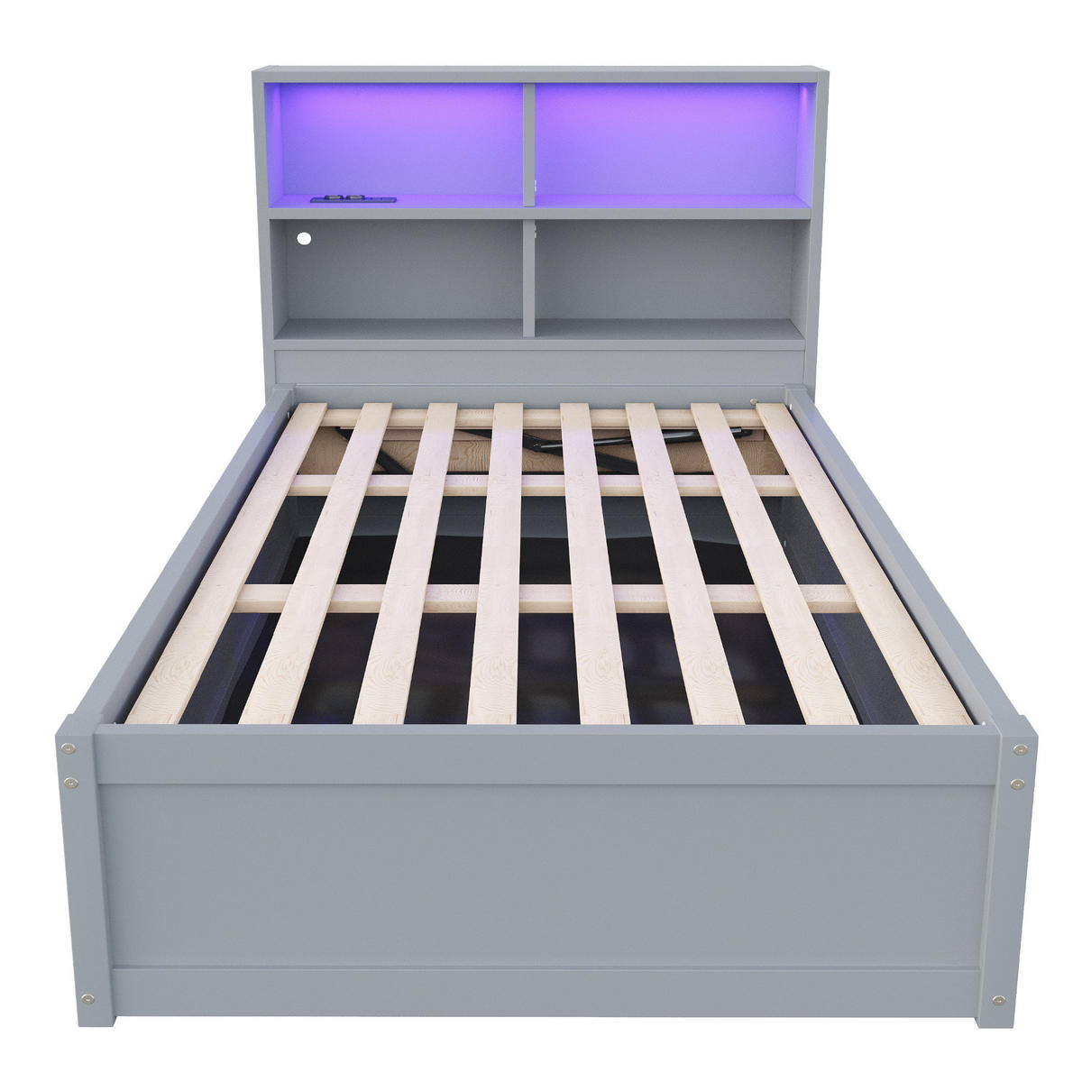 SCHLAFSOFA 90/200 cm aus Massivholz mit LED-Beleuchtung, Steckdose und 4 Ablagefächern, Grau - Grau, Holz (220.5/82/98cm) - Redom