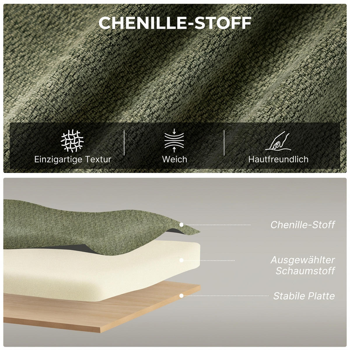 2-SITZER-SOFA Chenille Gummibaumholz Dunkelgrün - Dunkelgrün/Naturfarben, Holz/Holzwerkstoff (65/78.5/117cm) - HOMCOM