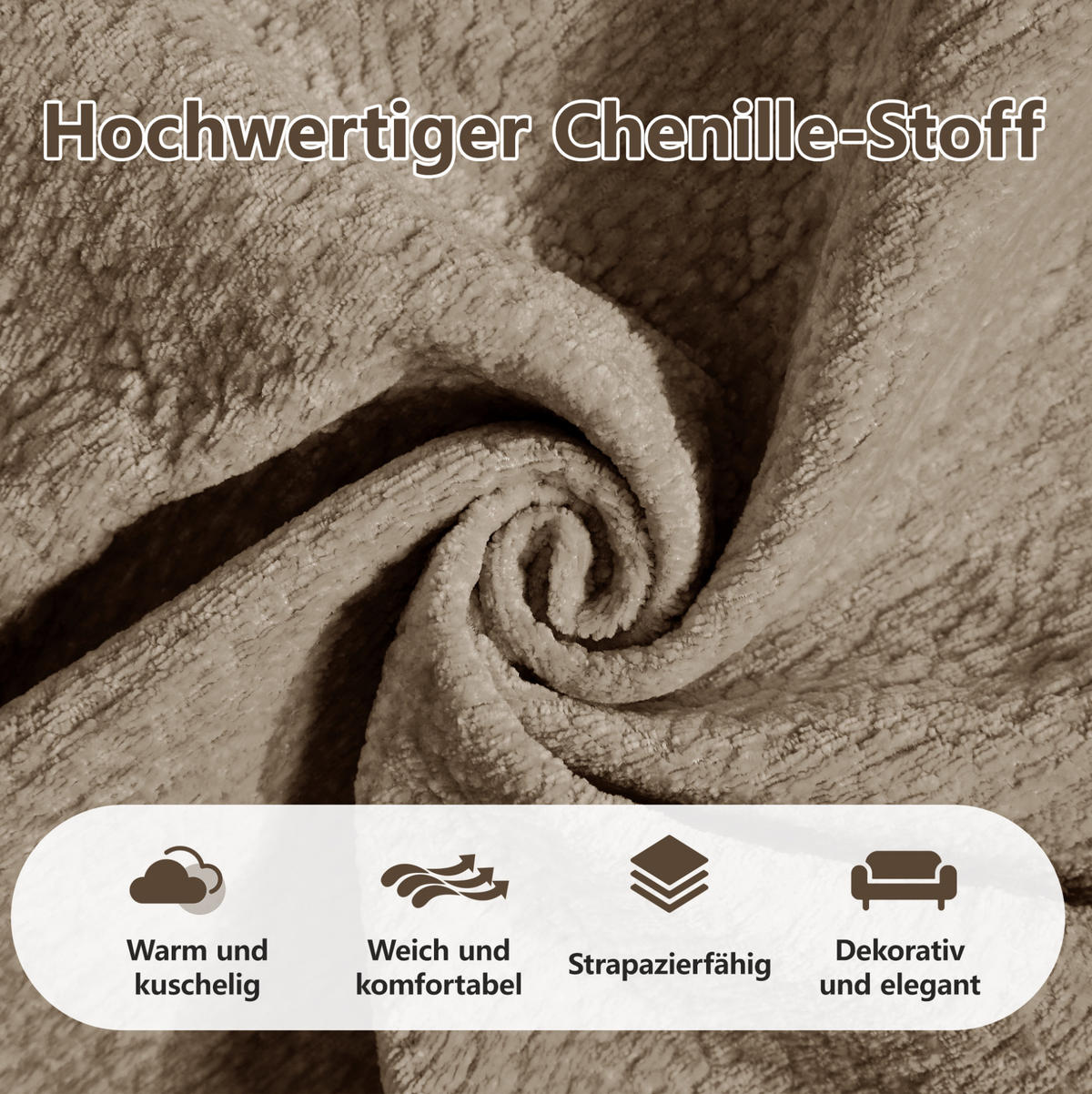 SOFA 190/149/90 cm in Braun aus Chenille mit Steppnaht und Ottomane - Braun, Textil (149/90/190cm) - Flora Grace