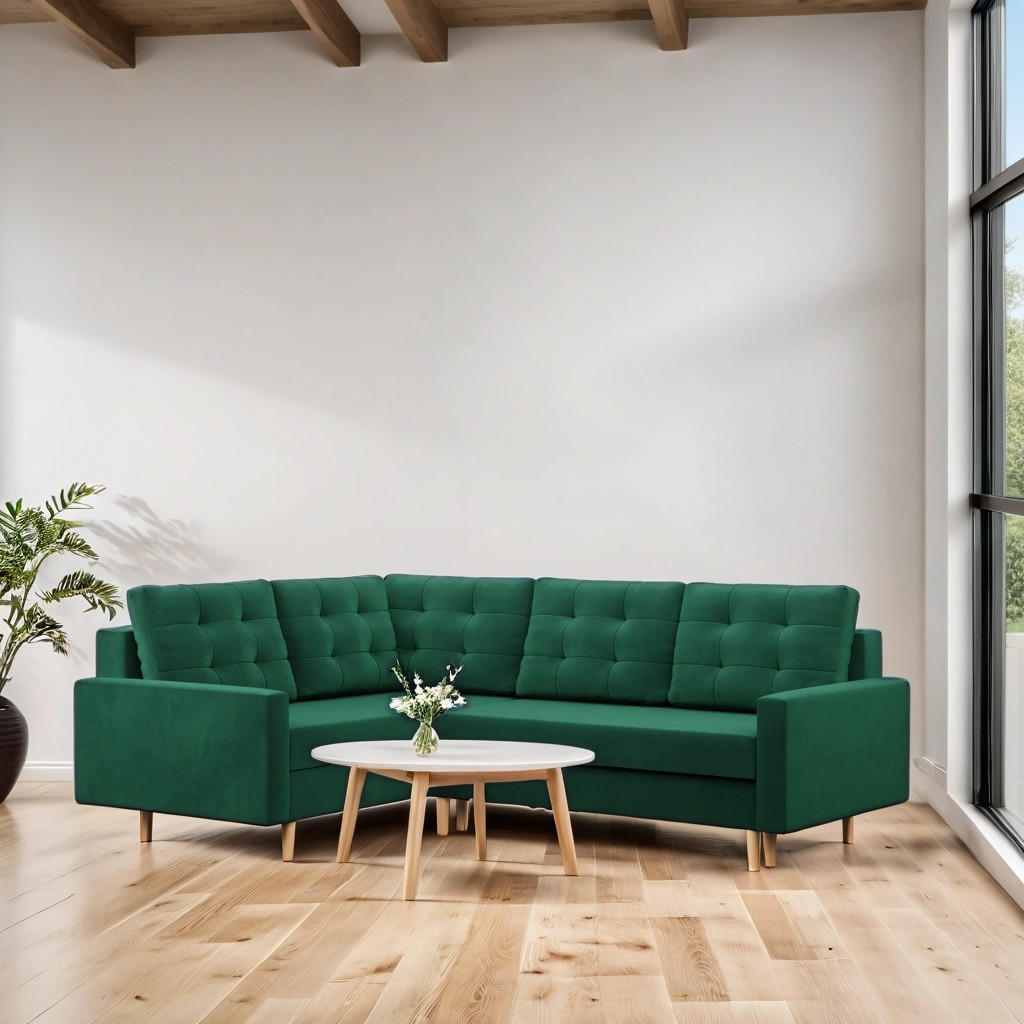 Thumbnail - Simkam Furniture Ecksofa, Grün, Textil, L-Form, 223x172 cm, Wohnzimmer, Sofas & Couches, Wohnlandschaften, Ecksofas