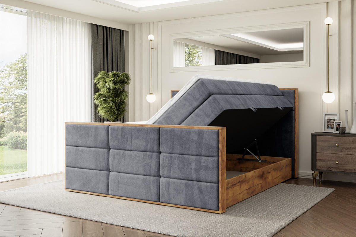 BOXSPRINGBETT mit Matratze H3|H4 und Lattenrost - LOLLI1-Z KING-160x200 - Dunkelgrau Casablanca - Dunkelgrau, Holzwerkstoff (160/200cm) - ALTDECOR