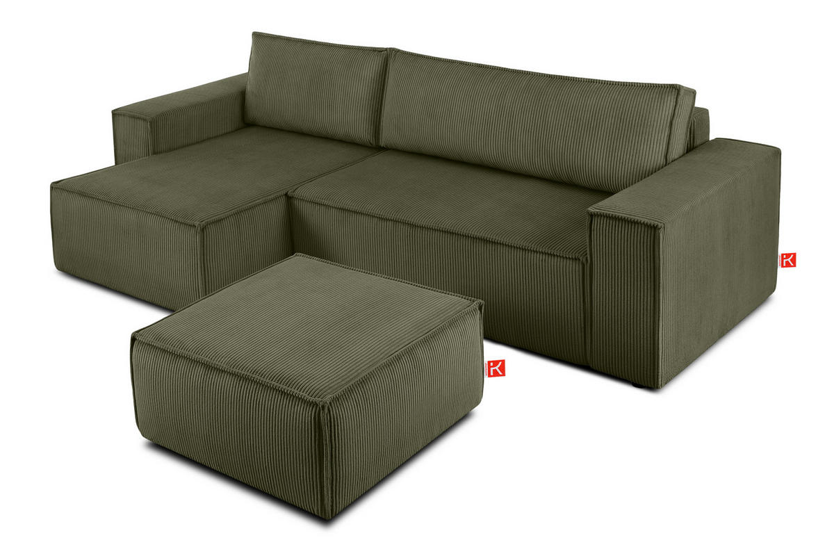 SITZPOUF NAPI gefederte Sitzfläche, grün - Schwarz/Olivgrün, Textil (83/45/83cm) - KONSIMO®