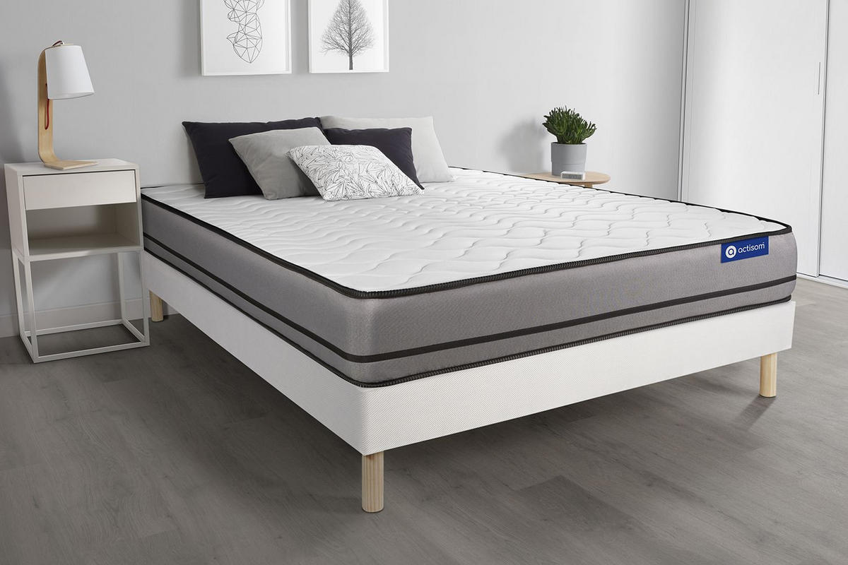 BETT Actilatex night Latex und Memory-Schaum 90 x 200 cm h4 - Kit Bettgestell Weiß - Beige/Weiß, Holz (90/200cm) - ACTISOM