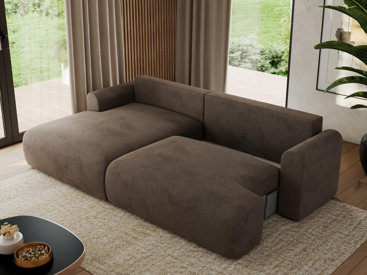 ECKSCHLAFSOFA TONO L Braun Velvet - links - Schwarz/Braun, Kunststoff/Textil (260/150cm) - MKS