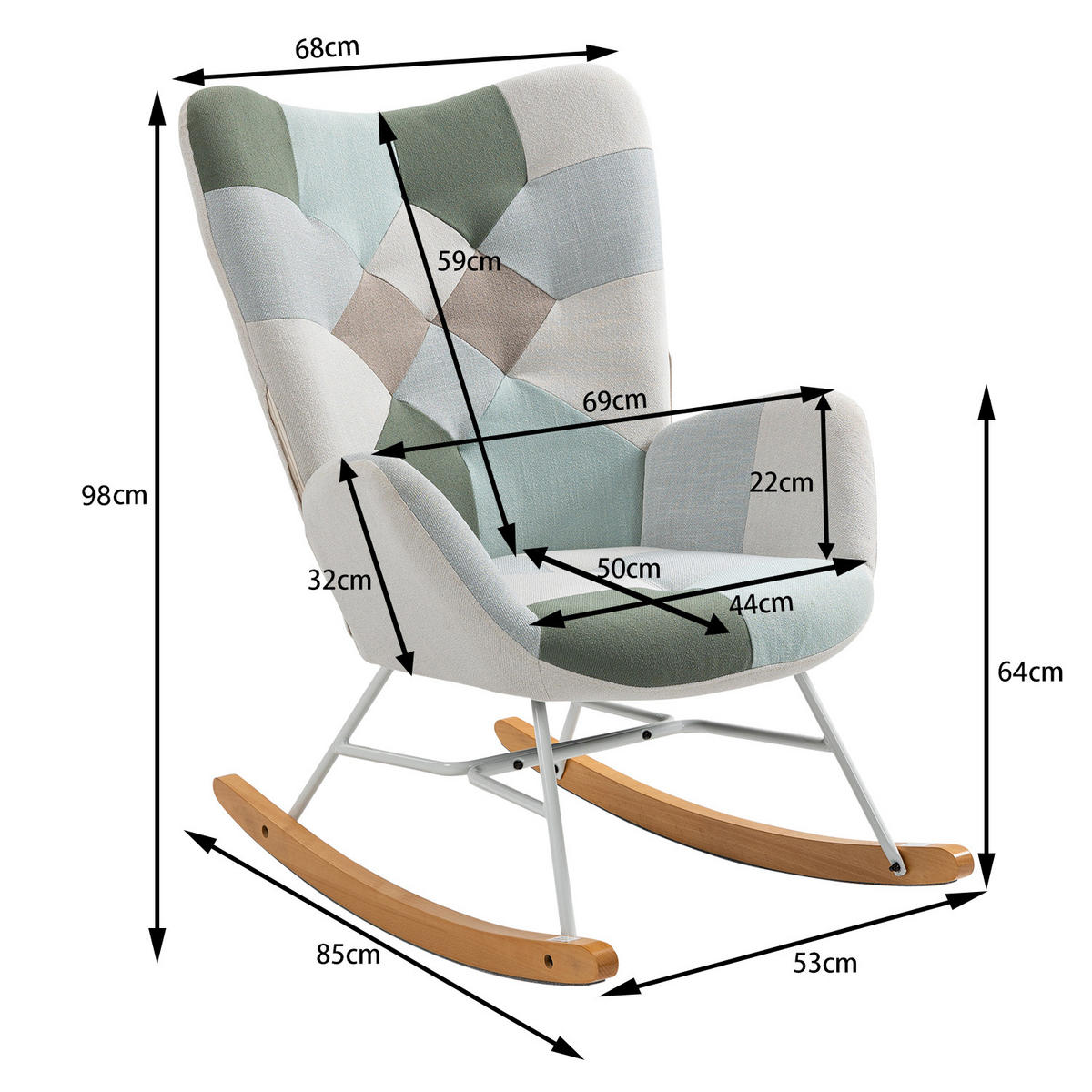 SCHAUKELSTUHL in Webstoff Multicolour - Multicolor, Metall (68/98/85cm) - Meubles Cosy