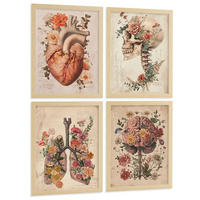 POSTER Set aus 4 Vintage Anatomie Drucke und Wandbilder mit Blumen Herz Lungen Schädel und Gehirn Medizinische Wanddekoration Größe Rahmenlos A3 - Klar, Papier (29.7/42/3cm) - Nacnic