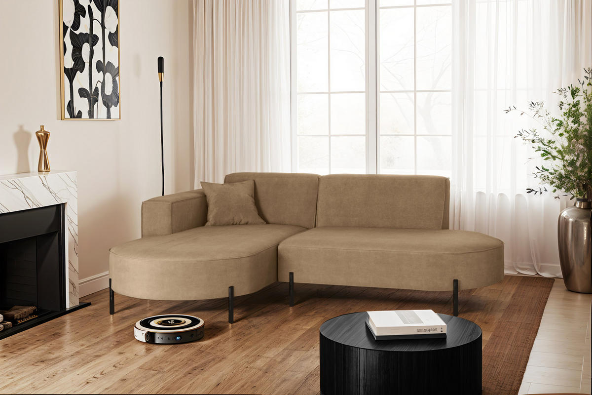 ECKSOFA L-Form Designer Modena Rein Stoff Noel Beige Links - Beige, Holz/Textil (165/236cm) - Kaiser Möbel