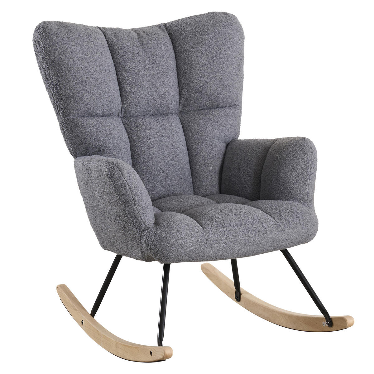 SCHAUKELSTUHL 73/92/94 cm Grau mit Massivholzrahmen für Wohnzimmer Schlafzimmer Balkon - Grau, Textil (92/94/73cm) - OKWISH