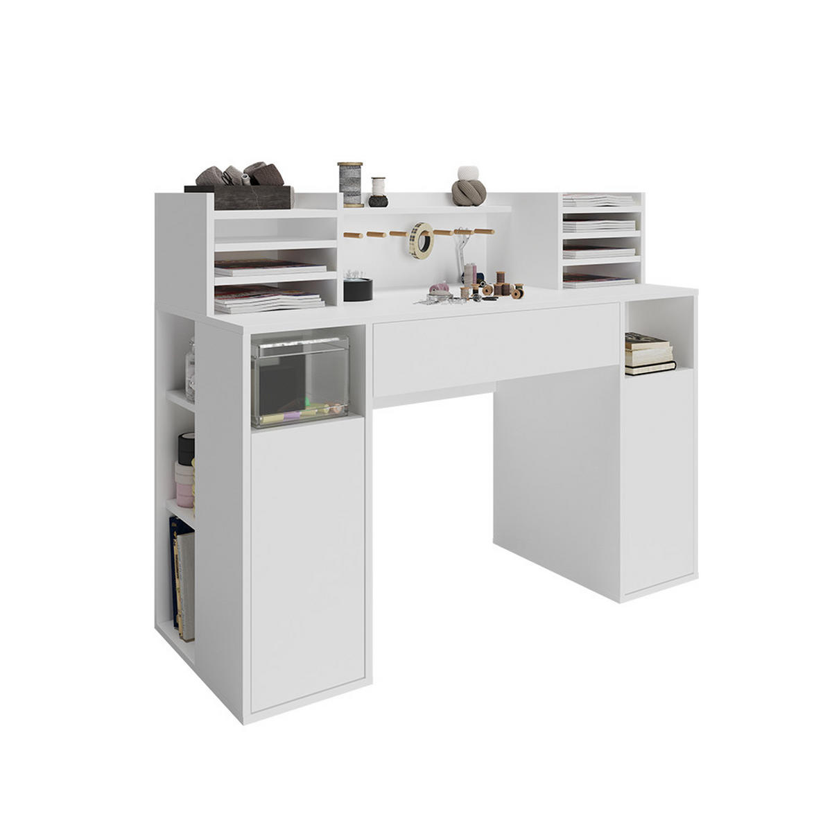 SCHREIBTISCH Weiß 126.8 x 50 cm XL mit Regale - Weiß, Holzwerkstoff (50/126.8/100cm) - Vicco