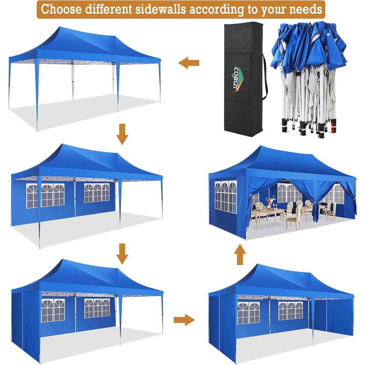 FALTPAVILLON 3x6 m Hellblau mit 6 Seitenteilen - Blau, Textil (300/320/600cm)