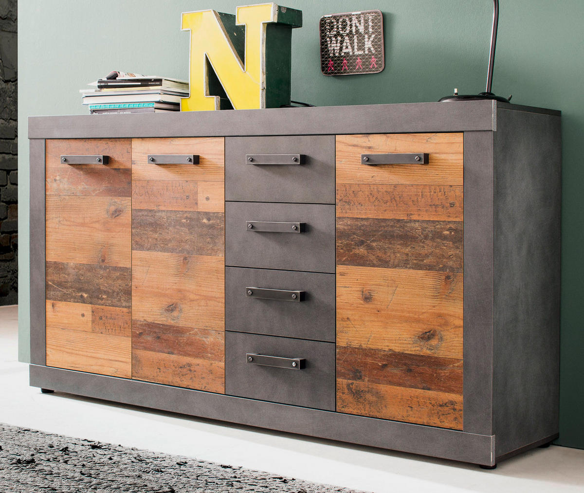 KOMMODE Used Wood Altholz Design mit Grau 151 cm, SIDEBOARD mit viel Stauraum - Silberfarben/Schwarz, Holzwerkstoff/Kunststoff (151/86/37cm) - Top.Furn