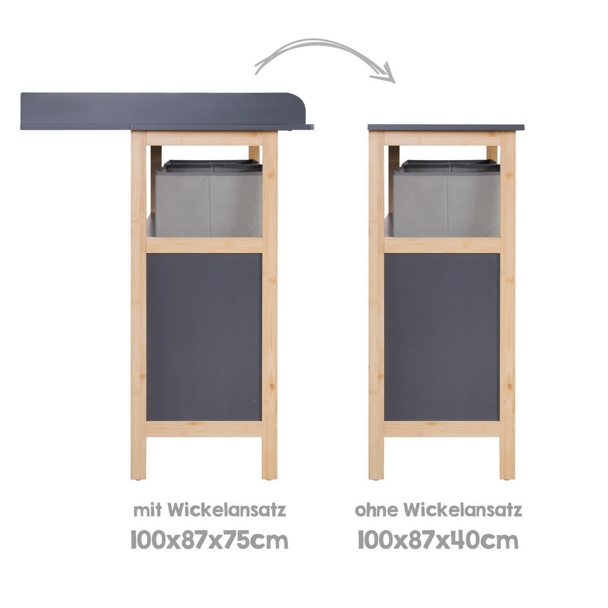 WICKELKOMMODE Berlin inkl. Wickelansatz 2 Türen - Anthrazit/Buchefarben, Holzwerkstoff (87/100/75cm) - Roba