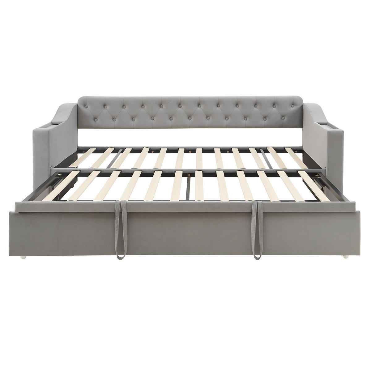 SCHLAFSOFA 90/190 cm mit Ausziehfunktion, USB- und Typ-C-Anschluss sowie Stauraumarmlehnen, Grau - Grau, Textil (98.5/78.5/215cm) - Redom