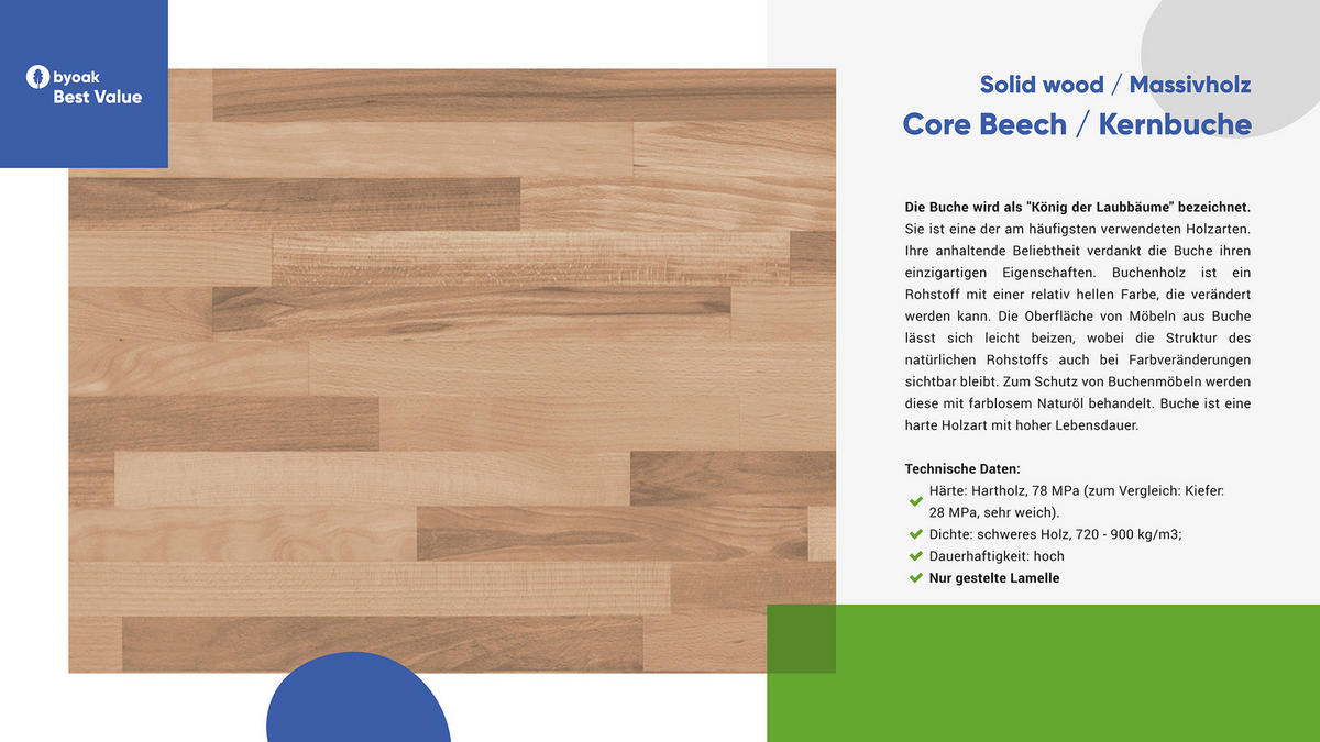MASSIVHOLZBETT PENNY 180x200 MIT HOLZKOPFTEIL Kernbuche - Kernbuche, Holz (180/200cm) - byoak