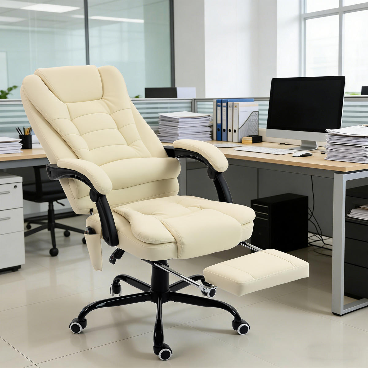 CHEFSESSEL DE-11831 7-Punkt-Massage & 155° Neigung Beige - Beige, Metall (79/121/67cm) - ComfortXL