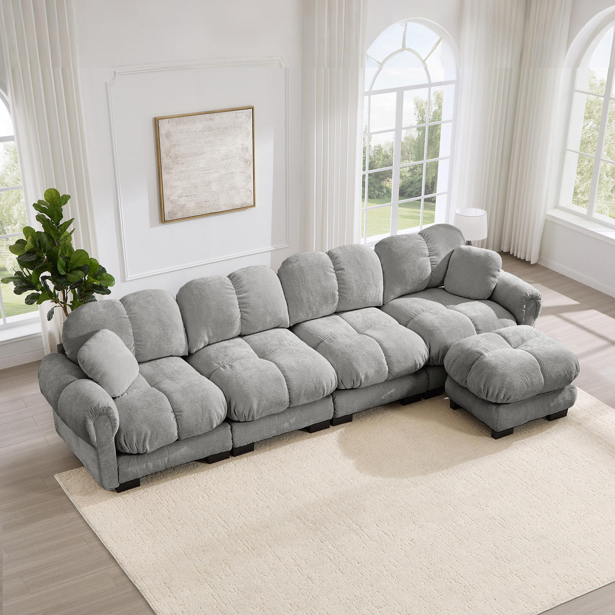 ECKSOFA 330/149/90 cm Hellgrau Cord mit mobiler Ottomane und 2 kleinen Dekokissen - Hellgrau, Textil (330/149cm) - Oxeza