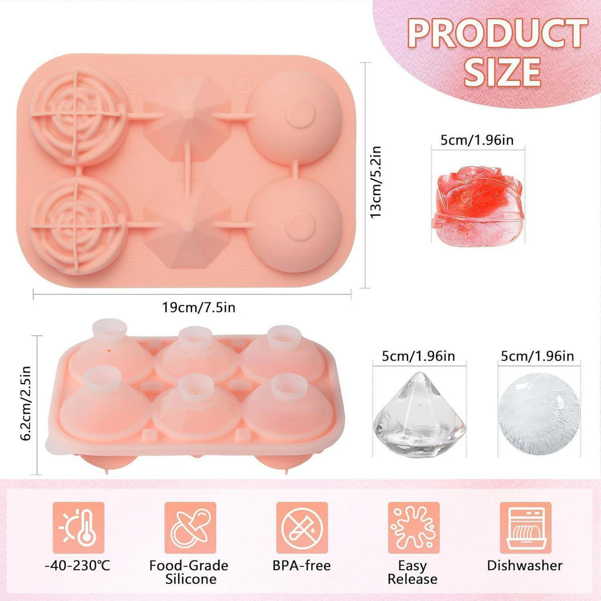 EISWÜRFELFORM Silikon 5 cm Rosa - Rosa, Kunststoff (15/3.5/20cm)