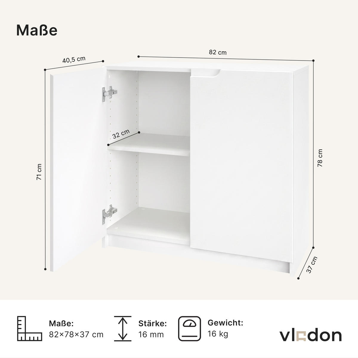 KOMMODE Logan Fronten in Eiche Natur - Eichefarben, Holzwerkstoff (82/78/37cm) - Vladon