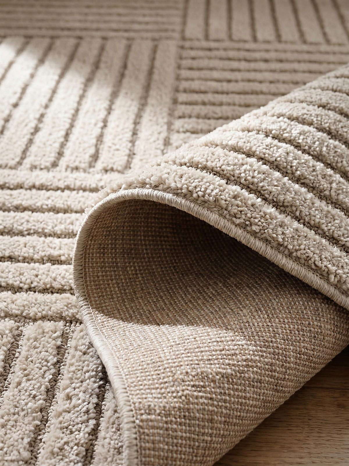 TEPPICH Hochflor RIGI in Beige, mit Cord-Streifen-Patchwork, 200 x 290 cm - Beige, Textil (200/290cm) - KADIMA DESIGN