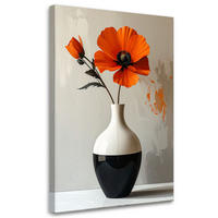 LEINWANDBILD, Orangefarbene Blume in einer modernen schwarz-weißen Vase - Orange, Textil (60/90cm) - Feeby
