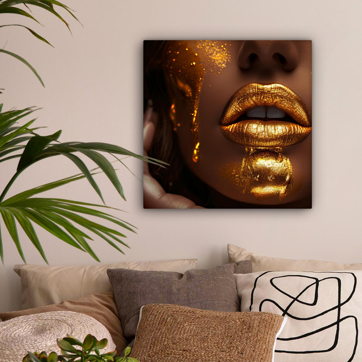 LEINWANDBILD Frau - Gold - Luxus - Porträt 50x50 cm - Goldfarben, Textil (50/50cm) - MuchoWow