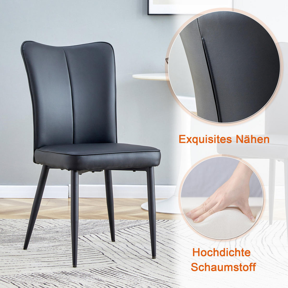 TISCHGRUPPE Rund 60 cm 3-tlg. Schwarz MDF PU Leder - Schwarz, Holzwerkstoff/Metall (73.5/21.5/76cm) - Raelunyi