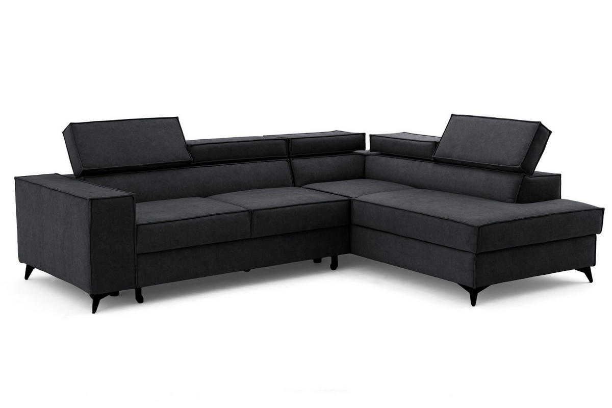 ECKSOFA PURE L Rechts mit Schlaffunktion 127x199 Velours Graphit - Graphitfarben/Schwarz, Holz/Textil (204/281cm) - Muffo