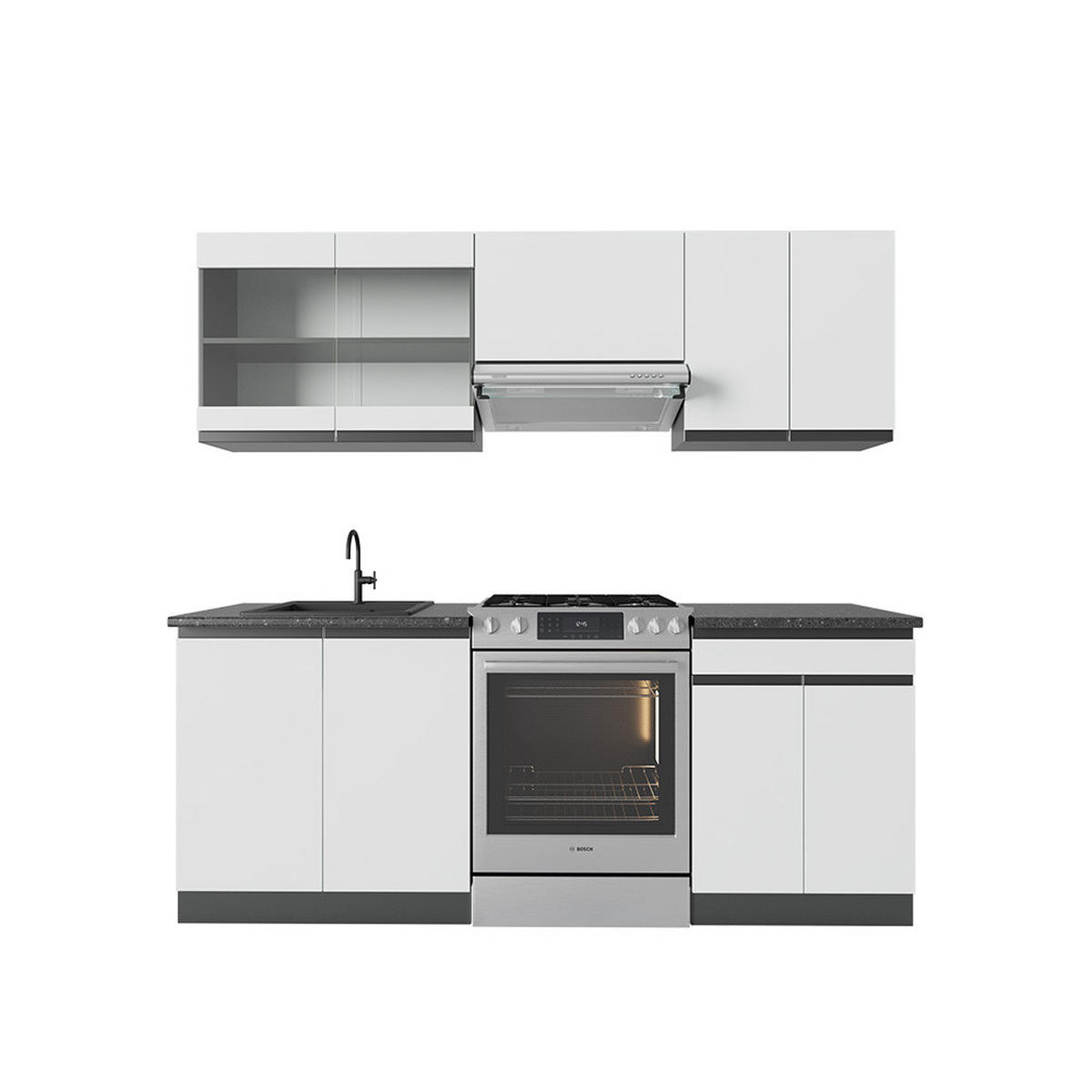 KÜCHENZEILE R-Line Weiß/Anthrazit 200 cm, AP Anthrazit - Anthrazit/Weiß, Holzwerkstoff (200/81.6/60cm) - Vicco