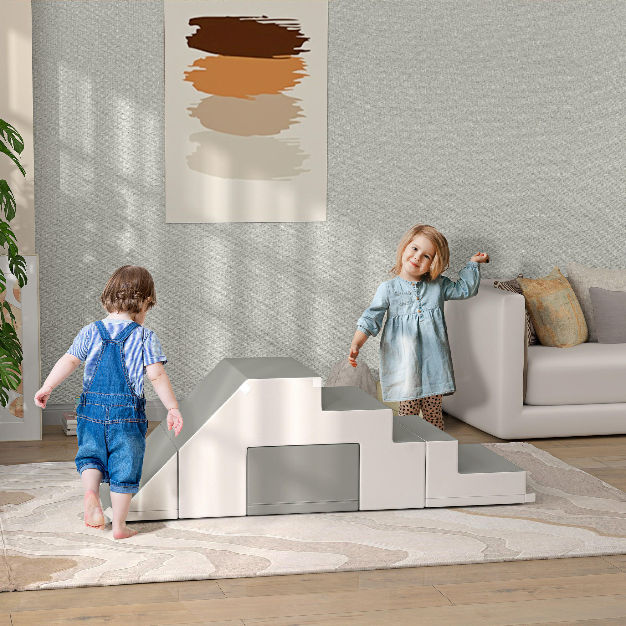 KINDER-SOFTPLAY-SET - Grau, Kunststoff (49/47/147cm) - HOMCOM