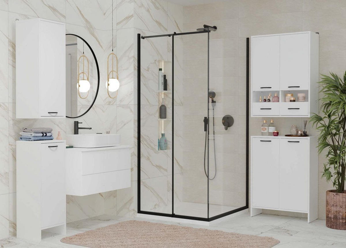 BADEZIMMERSCHRANK NINA 1K mit Wäschekorb Weiß 35 x 90 x 30 cm - Weiß, Holzwerkstoff (35/90/30cm)