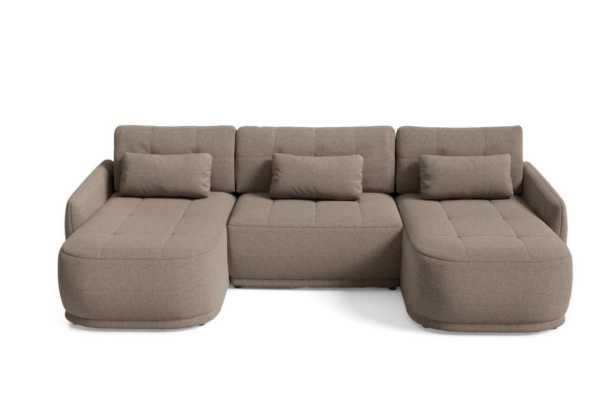 WOHNLANDSCHAFT Krabi Hellbraun, U-Form mit Schlaffunktion - Hellbraun, Textil (332/93/167cm) - Bettso