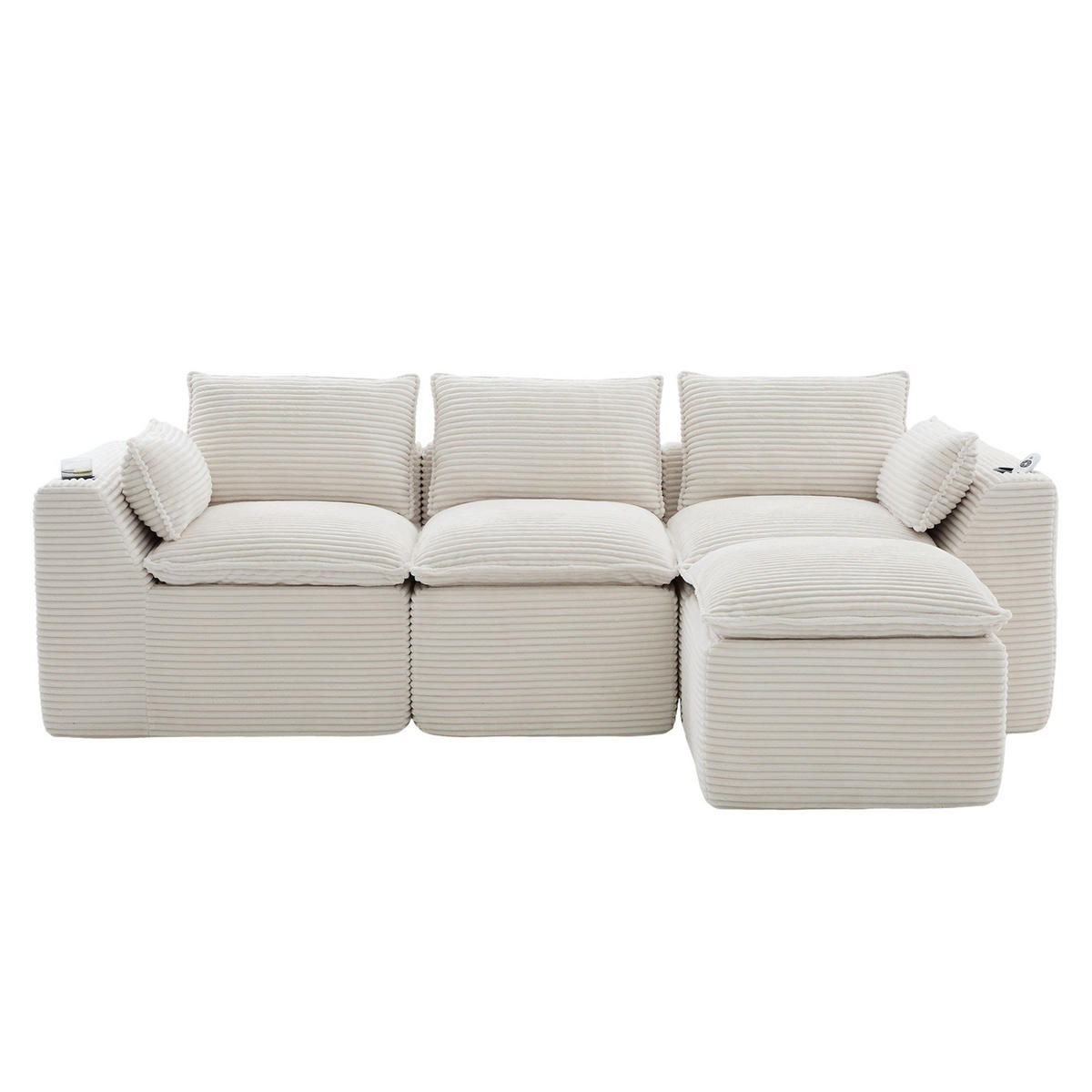 3-SITZER-SOFA aus Chenille, mit Fußhocker und Getränkehalter - Beige, Textil (256/75/161cm) - Urban Meuble