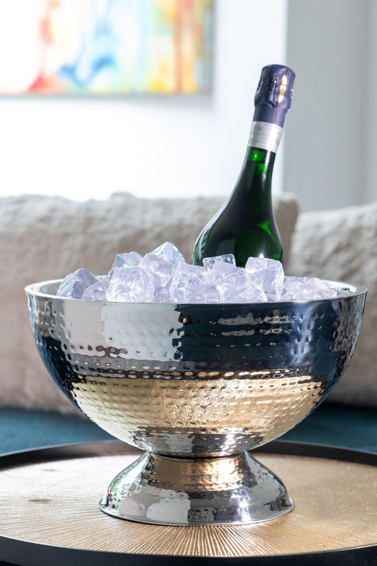 CHAMPAGNER-/FLASCHENKÜHLER Bowl Hammerschlag-Optik (H) 21 x (Ø) 32 cm - Silberfarben, Paraffin (32/21cm) - Hermann Bauer jun. Kollektion GmbH