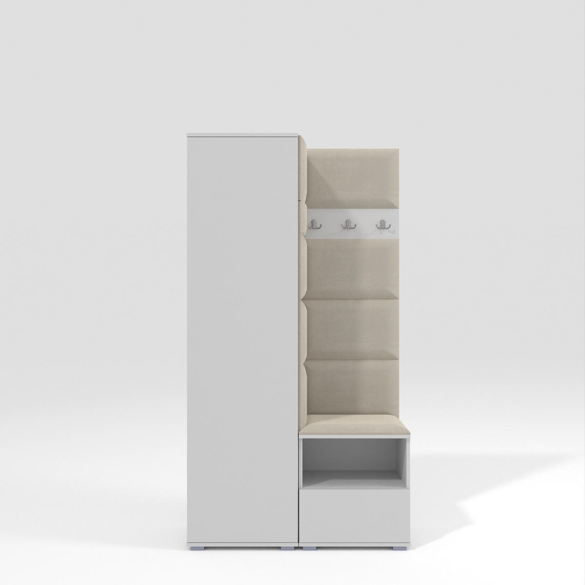 GARDEROBEN-SET Nela I mit gepolsterten Paneelen 100/187/40 - Silberfarben/Creme, Holzwerkstoff/Kunststoff (100/187/40cm)
