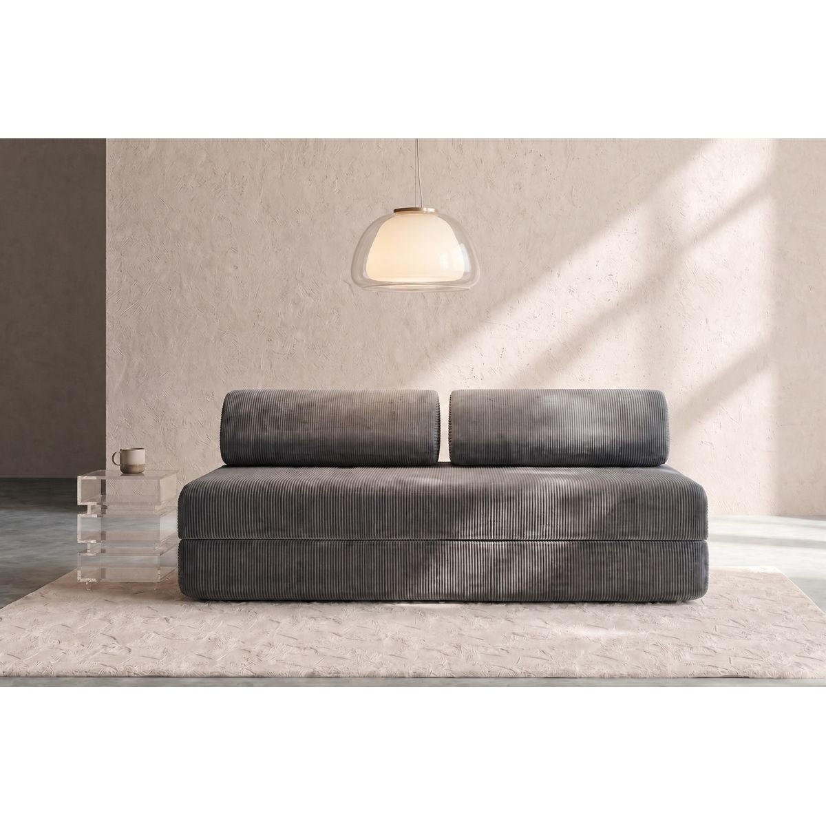 2-3-SITZER-SCHLAFSOFA aus grauem Cord - Grau, Textil (95/70.5/190cm) - Kimo