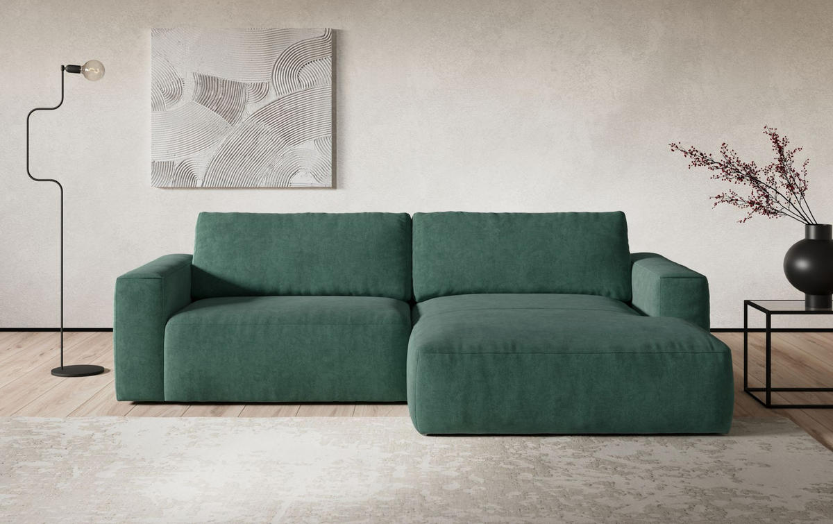 ECKSOFA mit losen Rückenkissen, wasserabweisender All Senses Stoff - Schwarz/Grün, Holz/Kunststoff (175/288cm) - Cotta