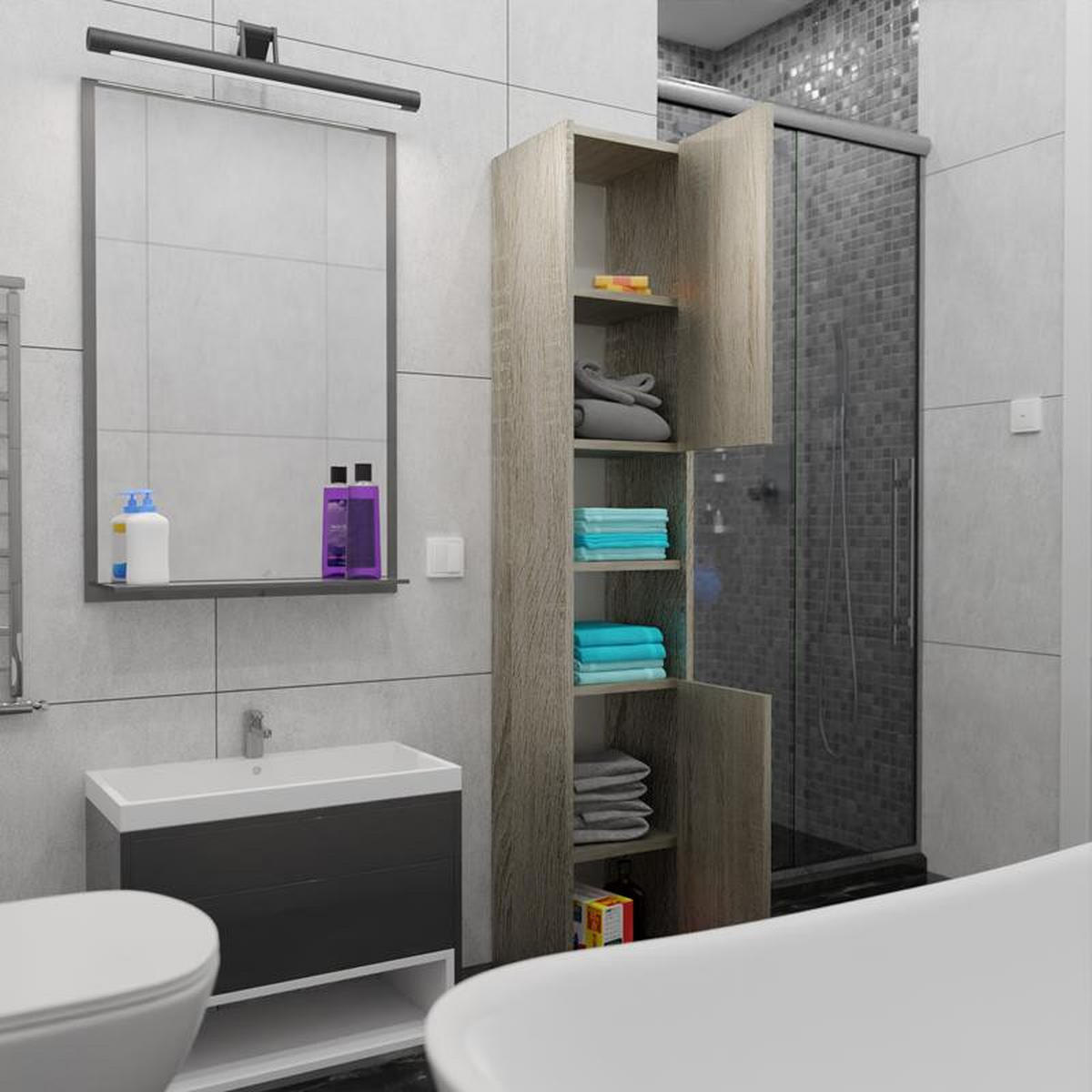 BADSCHRANK EX3 mit 2 Türen Sonoma Eiche 30/30/170 cm - Sonoma Eiche, Holzwerkstoff (30/170/30cm) - Matkam Möbel