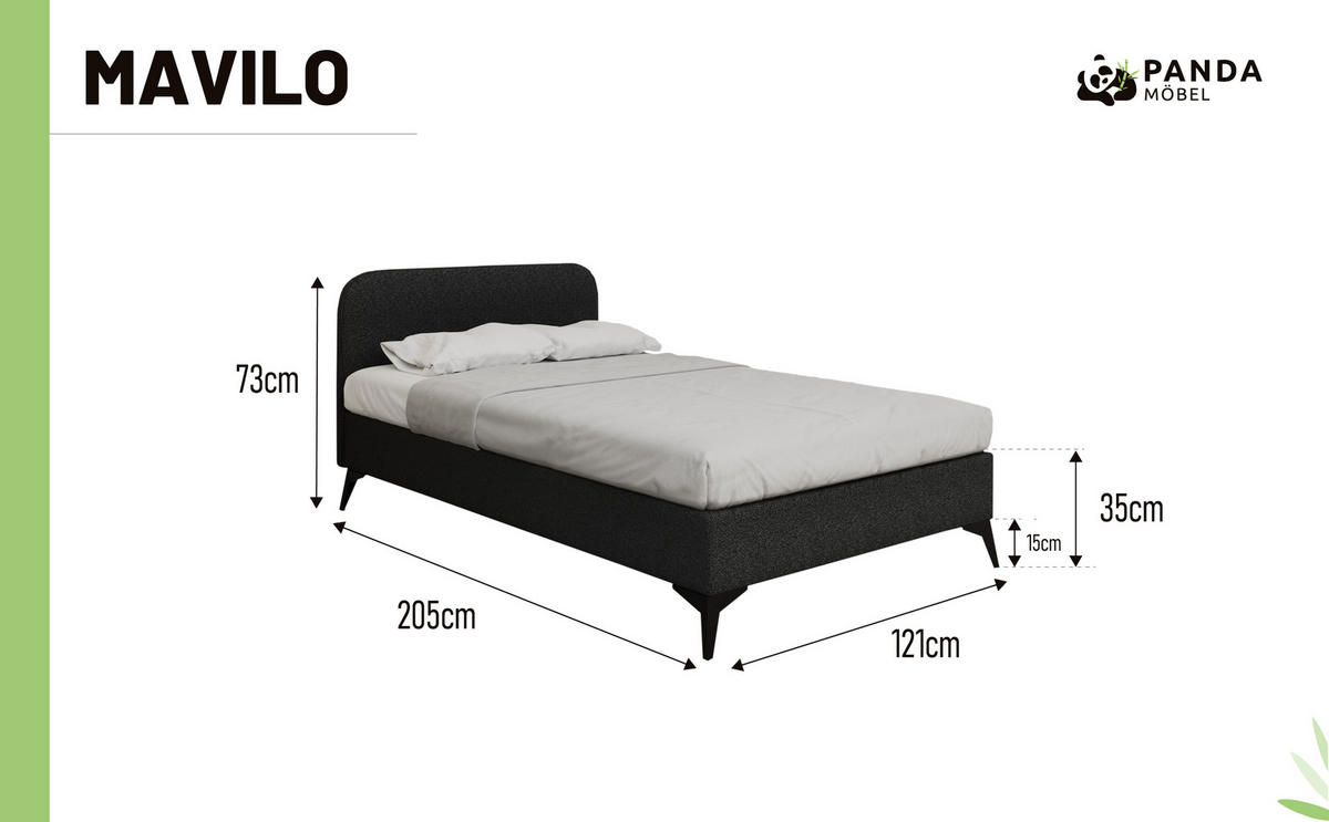 POLSTERBETT Mavilo 120 x 200 cm mit Bettkasten und Lattenrost Taschenfederkernmatratze Pocket H3 - schwarz - Schwarz, Holz (120/206cm) - Panda Möbel