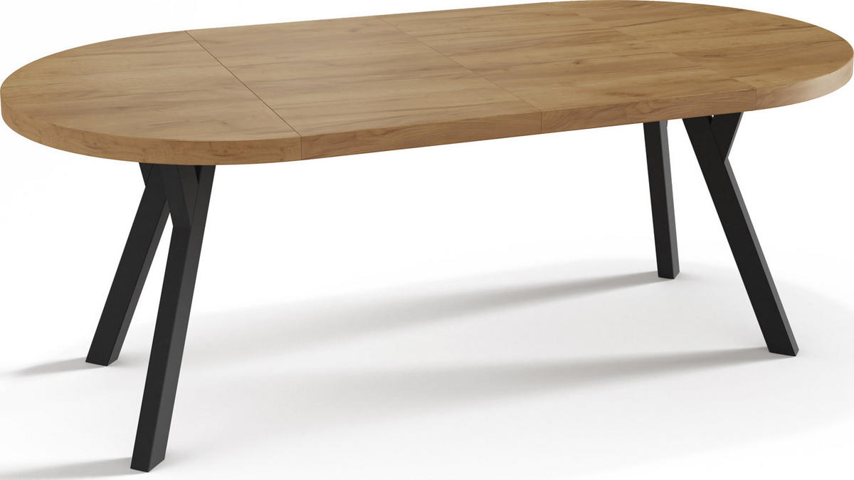 ESSTISCH Twixy runder ausziehbarer, Wotan Eiche 100-200/100/76 cm - Eiche Wotan/Schwarz, Holz/Holzwerkstoff (100/100/76cm) - WFL GROUP