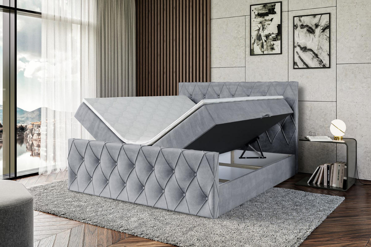 BOXBETT AMAY-Z - 180x200 cm - H3 - Grau - Grau, Holzwerkstoff (180/200cm) - ALTDECOR