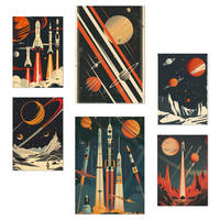 POSTER Set Mit 6 Raumschiff Rakete Planeten Vintage Rot & Blautöne A3 & A4 Rahmenlos - Klar, Papier (29/3cm) - Nacnic