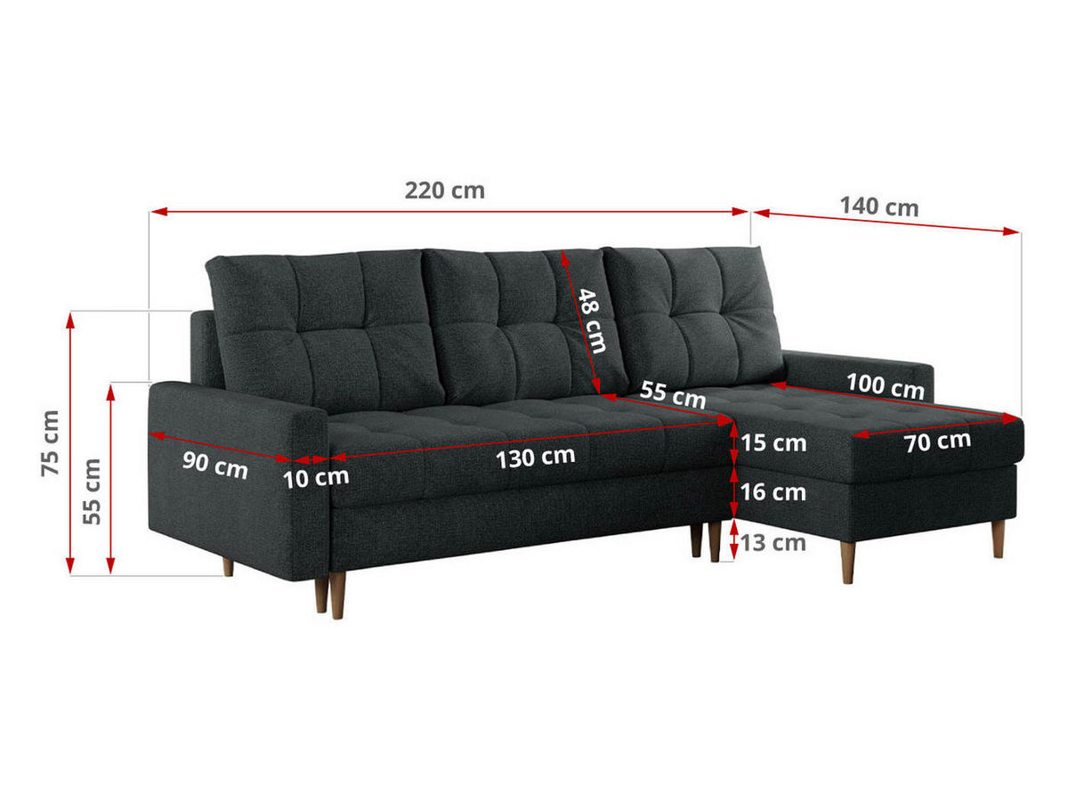 ECKSOFA Colin Struktur Dunkelgrau - Dunkelgrau/Braun, Holz/Textil (220/140cm) - MKS