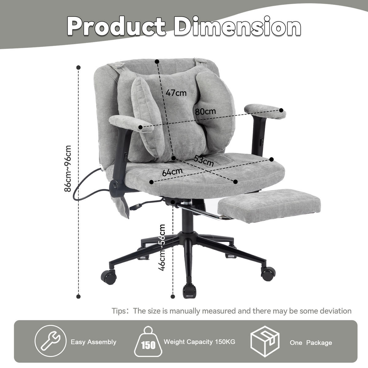 DREHSTUHL DE-40923 mit Fußstütze und Lendenluftkissen Grau - Grau, Metall (80/86/55cm) - ComfortXL